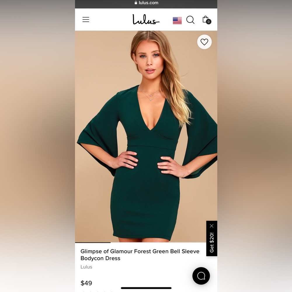 Lulu’s Green Bell Sleeve Dress NWT